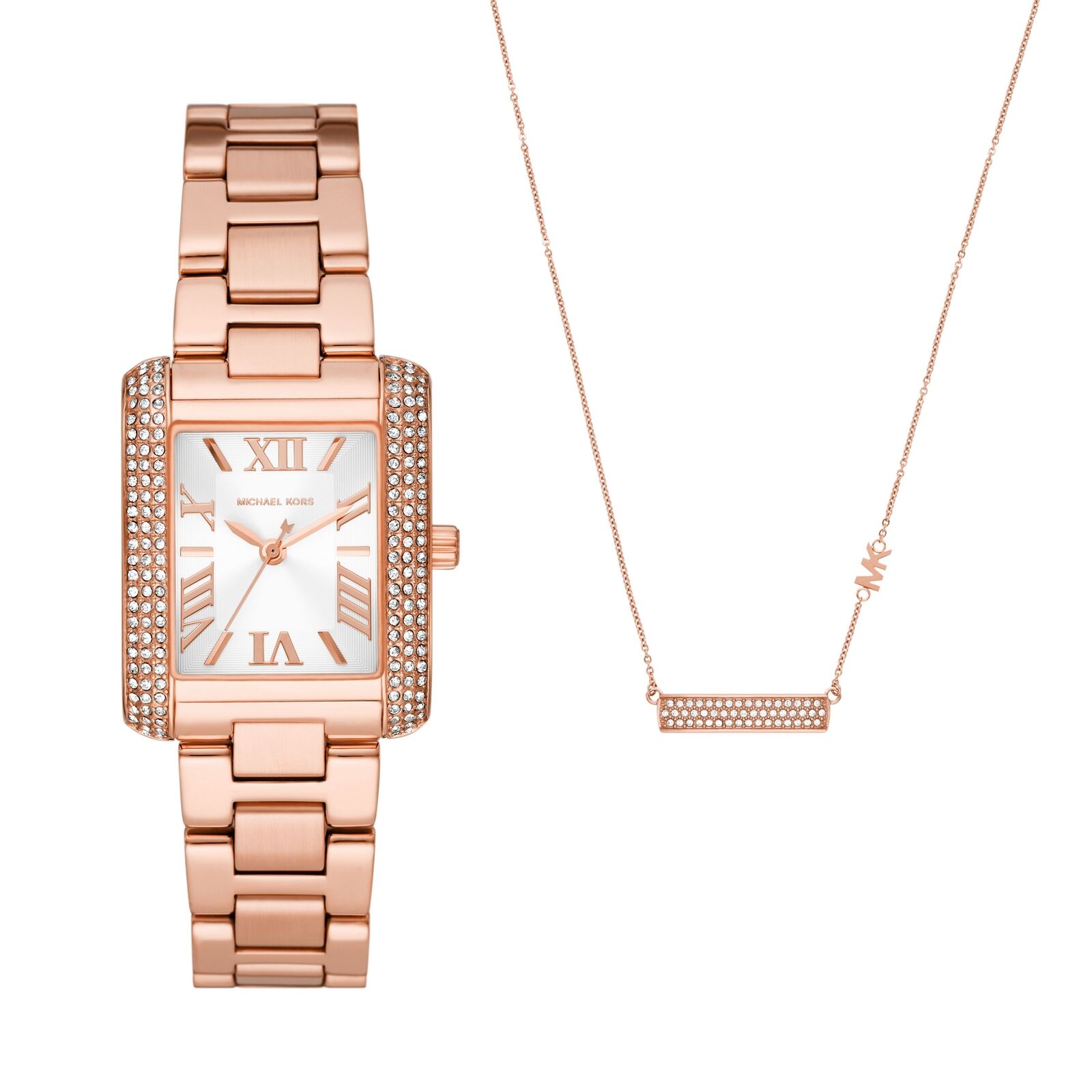 Orologio Donna + Collana MICHAEL KORS EMERY MK1074SET Acciaio Rosè Swarovski