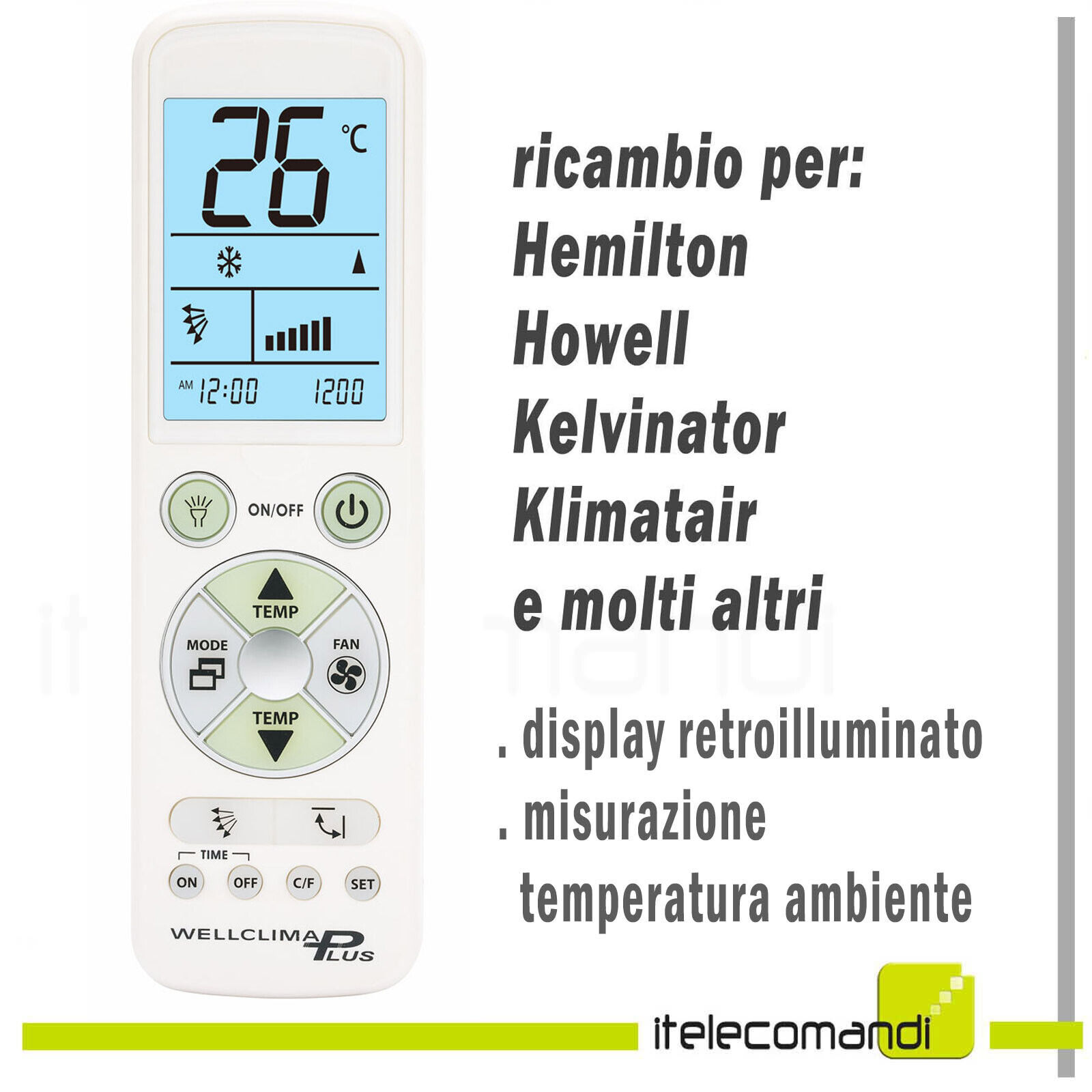 TELECOMANDO CONDIZIONATORE CLIMATIZZATORE Hemilton Howell Kelvinator Klimatair