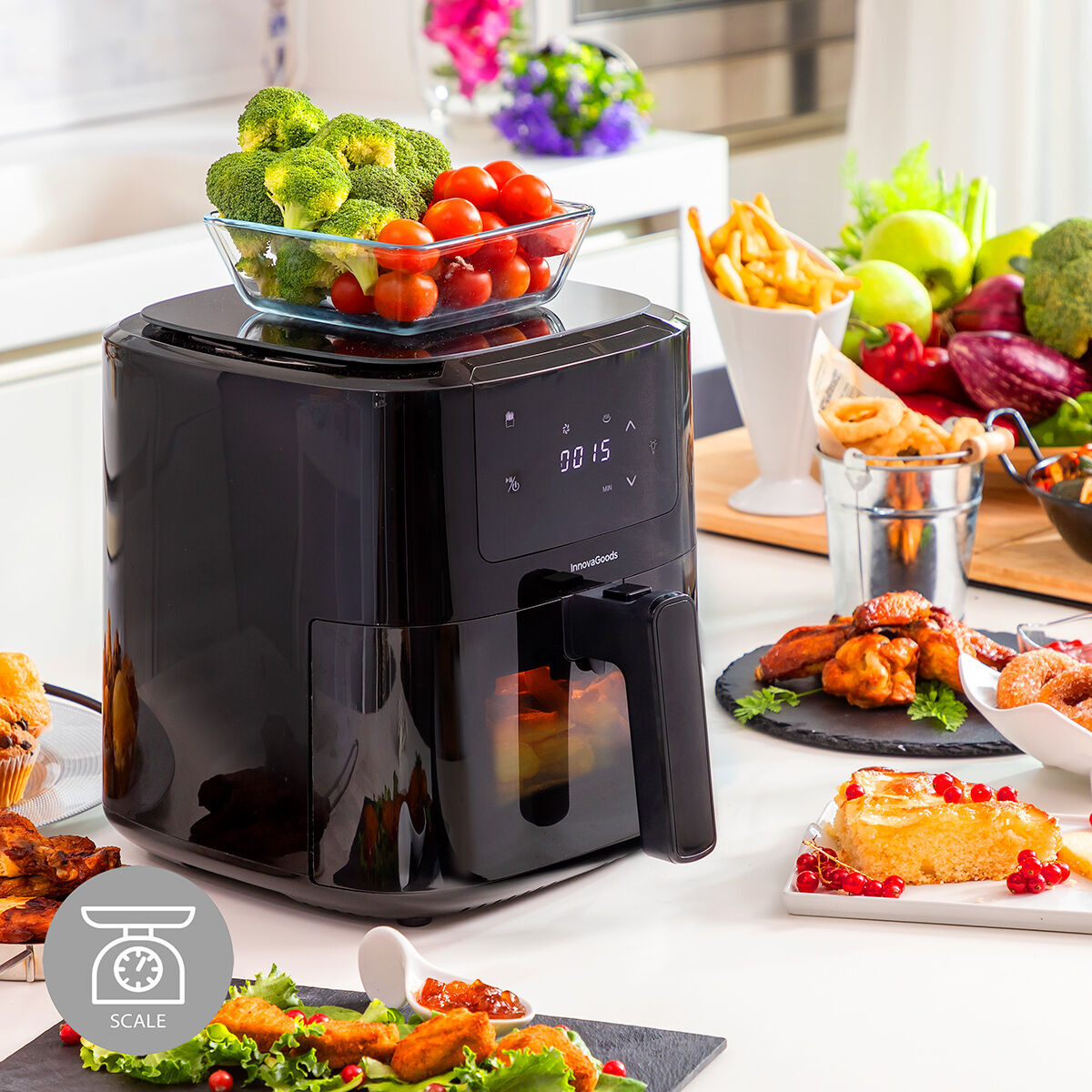 Friggitrice ad Aria con Bilancia InnovaGoods Fryinn Balance 5000 Nero 1500 W