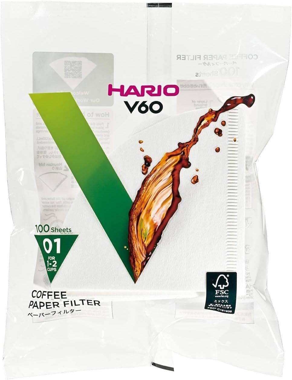 Filtri di carta Hario per macchina da caffè con Size 01-100pcs, Bianco