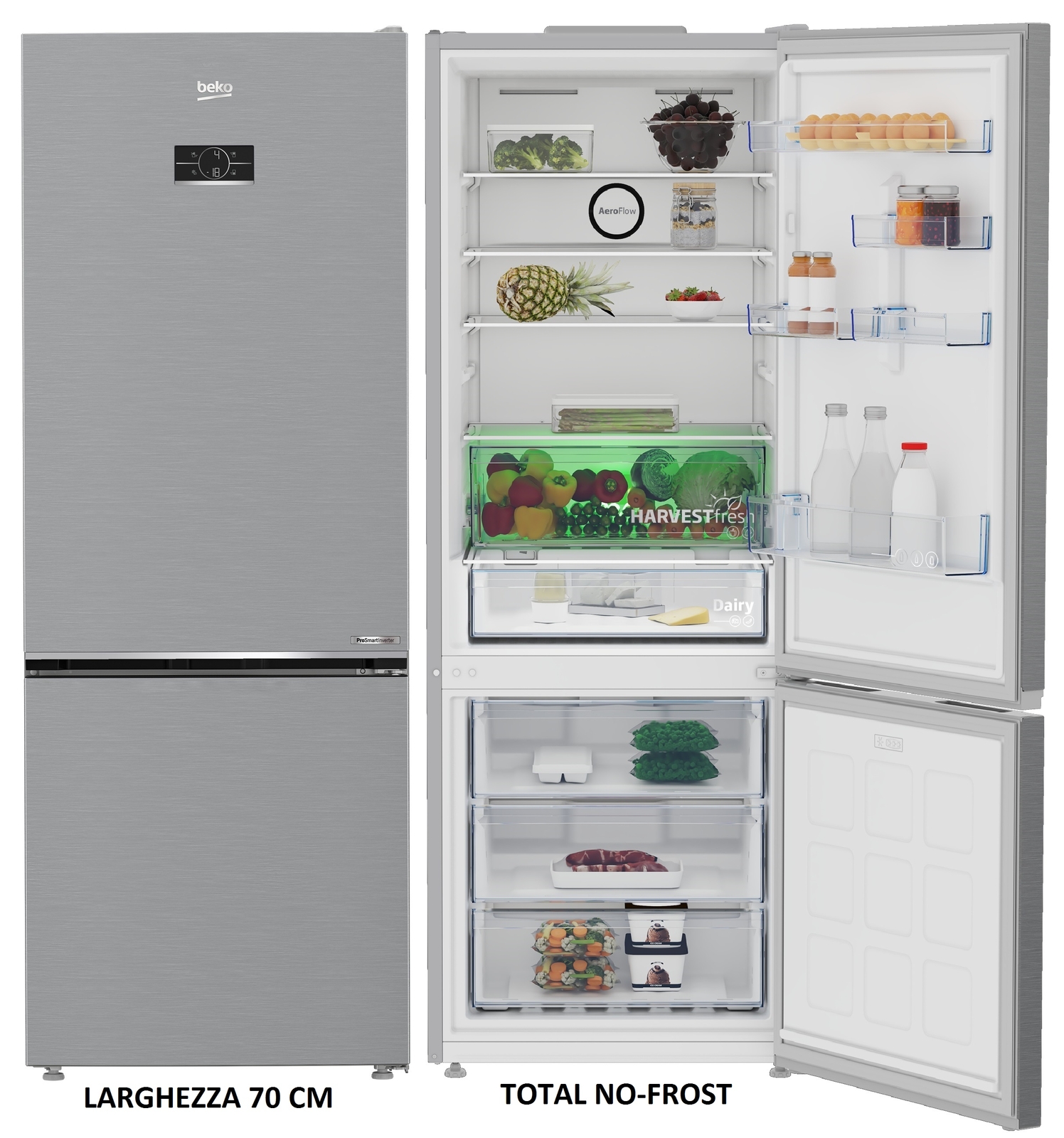 FRIGORIFERO COMBINATO 560 LT INOX NOFROST INVERTER D 70 CM BEKO B5RCNE565HXP