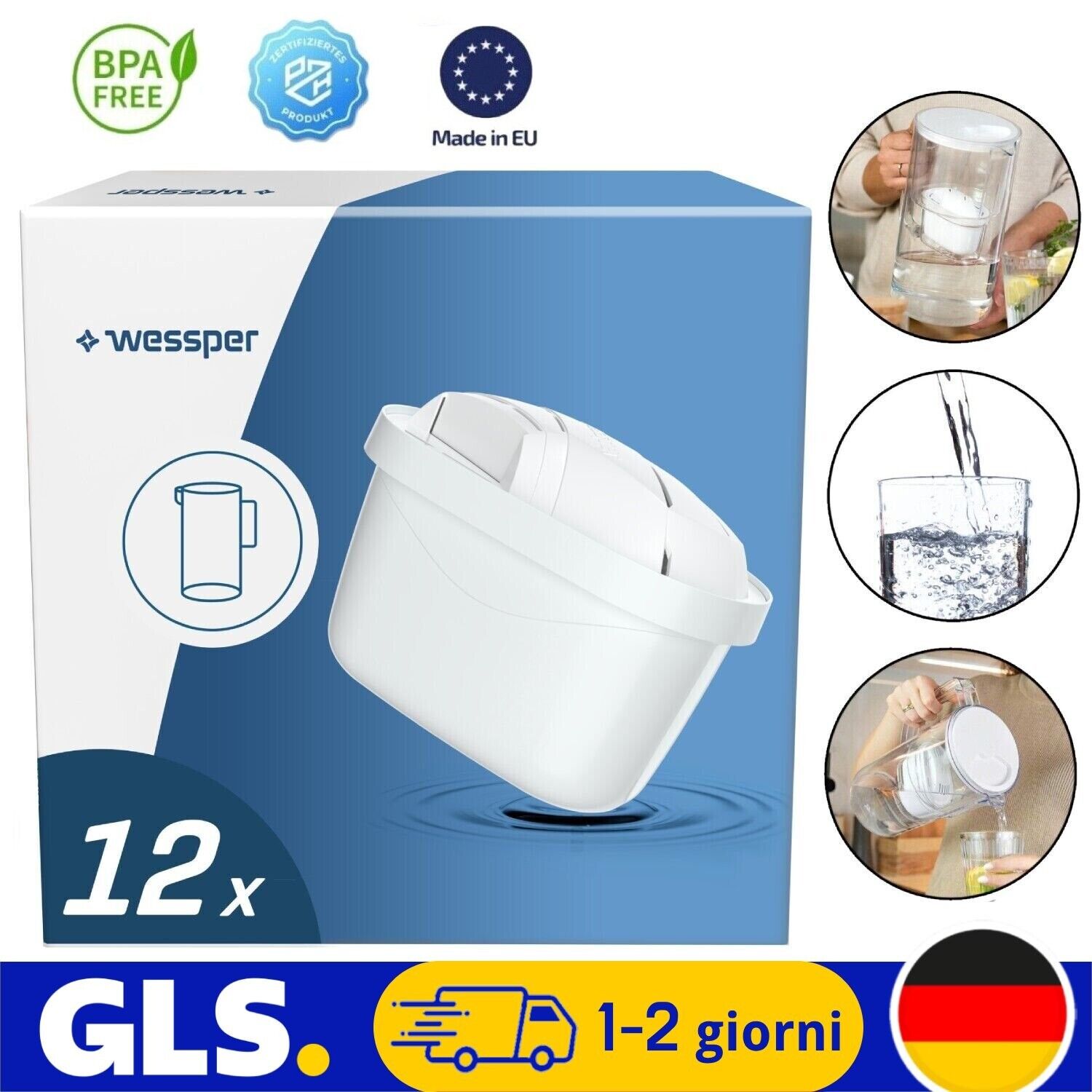 12x Universal Brocca Cartucce Per Filtro Dell'acqua Compatibile Con Brita Maxtra