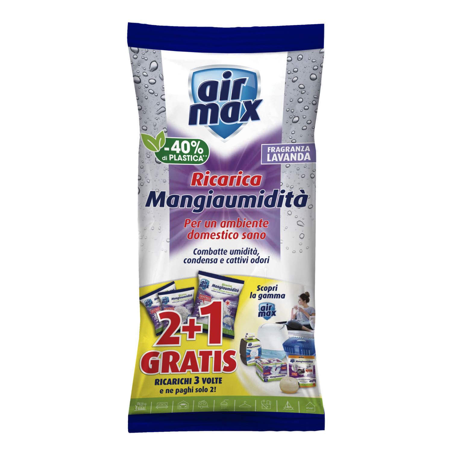 Ricarica Assorbiumidita' Sali Deumidificatore Airmax Lavanda Meno Umidità 1350 G