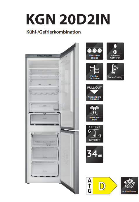 Frigorifero combinato a libera installazione KGN 20D2IN classe D Bauknecht