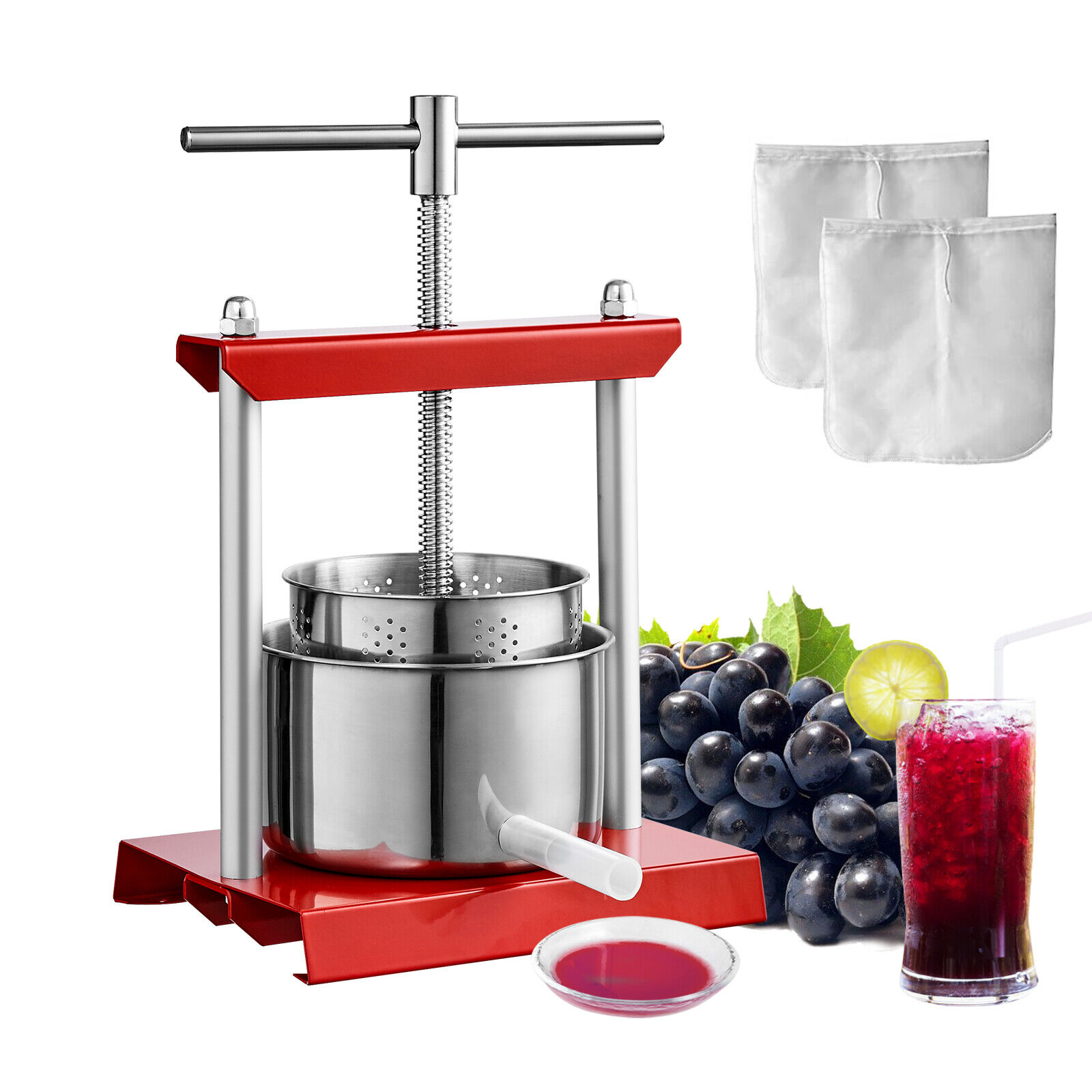 VEVOR Torchio per Vini di Frutta 3 Litri Torchio Manuale Cestello Acciaio Inox