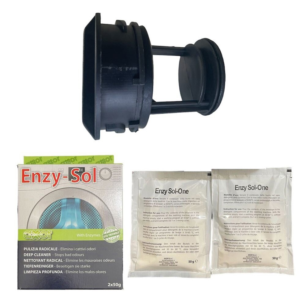Filtro Tappo Scarico Pompa + Kit Pulizia Muffa Calcare Lavatrice Candy Hoover