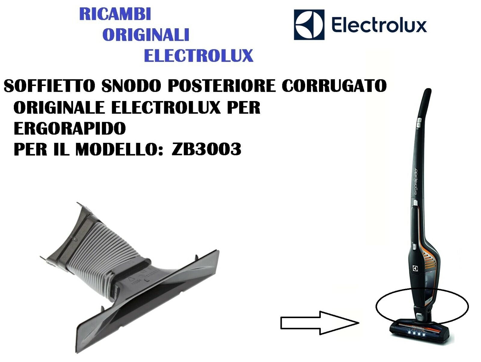 SNODO SOFFIETTO POSTERIORE ORIGINALE ASPIRAPOLVERE ERGORAPIDO ELECTROLUX ZB3003