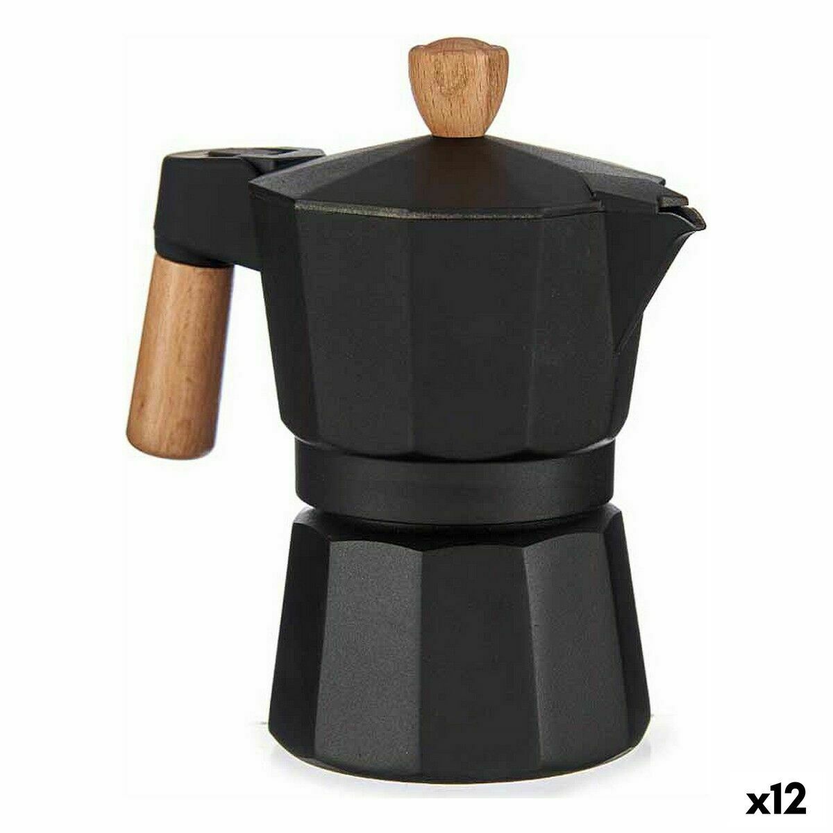 Caffettiera Italiana Marrone Nero Legno Alluminio 150 ml [12 Unità]