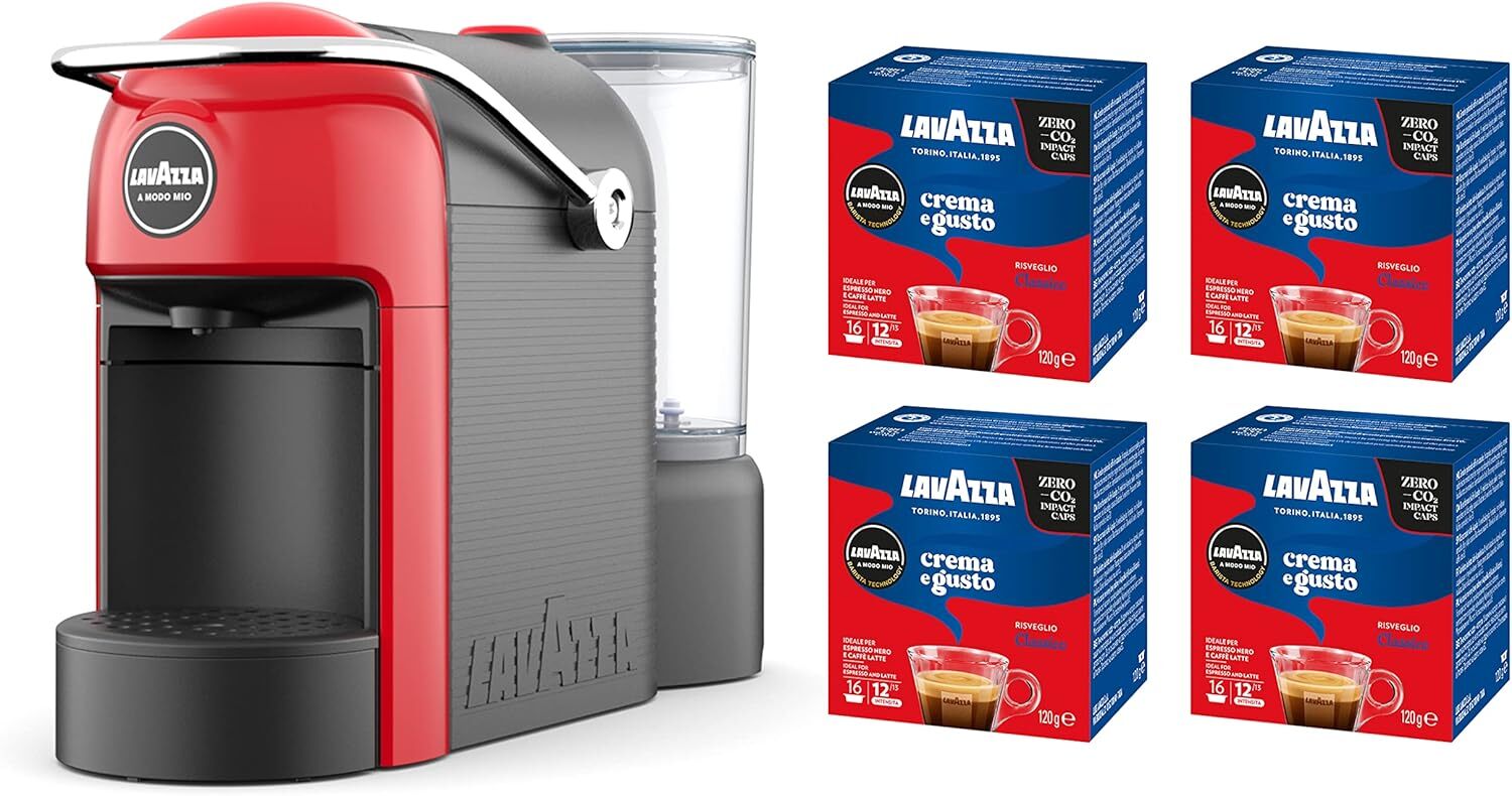 Lavazza, A Modo Mio Jolie, Macchina per Caffè con 64 Capsule Crema e Rosso