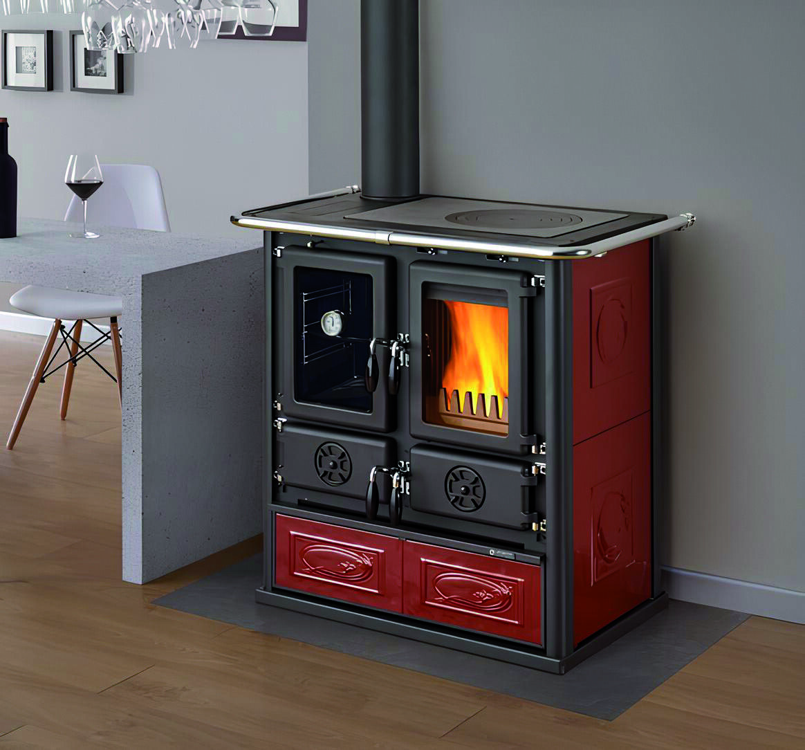 Nordica Extraflame Cucina a Legna Forno 7.9 kW Bordeaux Rosetta Sinistra 5.0 Vst