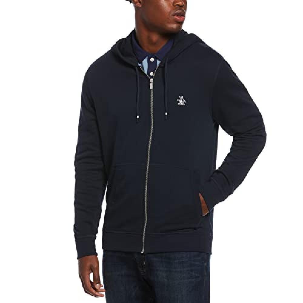 (TG. L) Original Penguin L/S Sticker Pete Full Zip Felpa con Cappuccio in Pile,