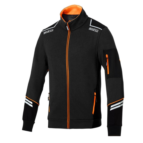 Sparco felpa tech full zip Alabama cotone Nero/Arancio Fluo Tg. XXL con inserti