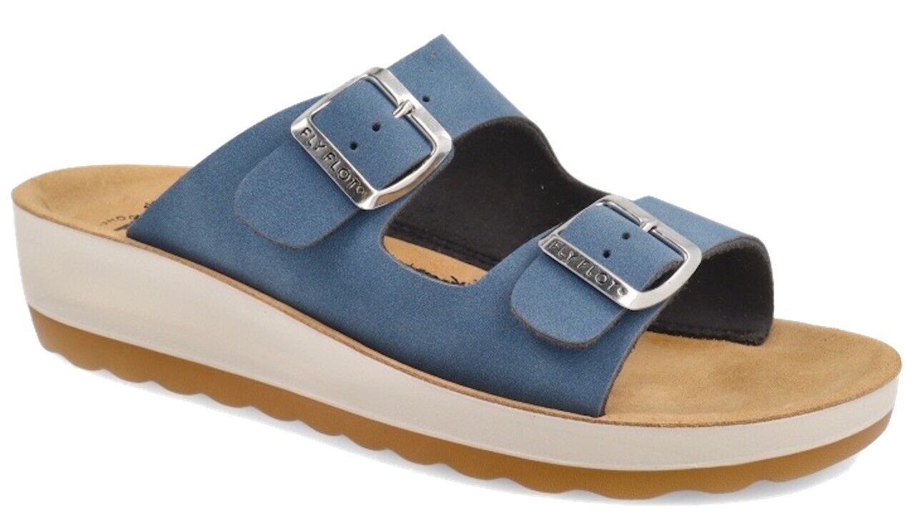 FLY FLOT 42G64 4C AVIO CIABATTE PANTOFOLE ESTIVE DONNA MADE IN ITALY, DUE FIBBIE