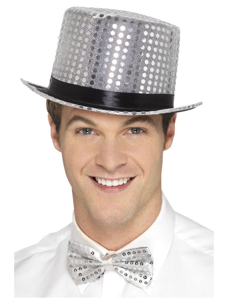 Smiffys Sequin Top Hat, Silver