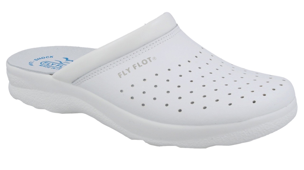 FLY FLOT 82094BC BIANCO CIABATTE SANITARIE UOMO TOMAIA PELLE FORATA SOTTOPIEDE P