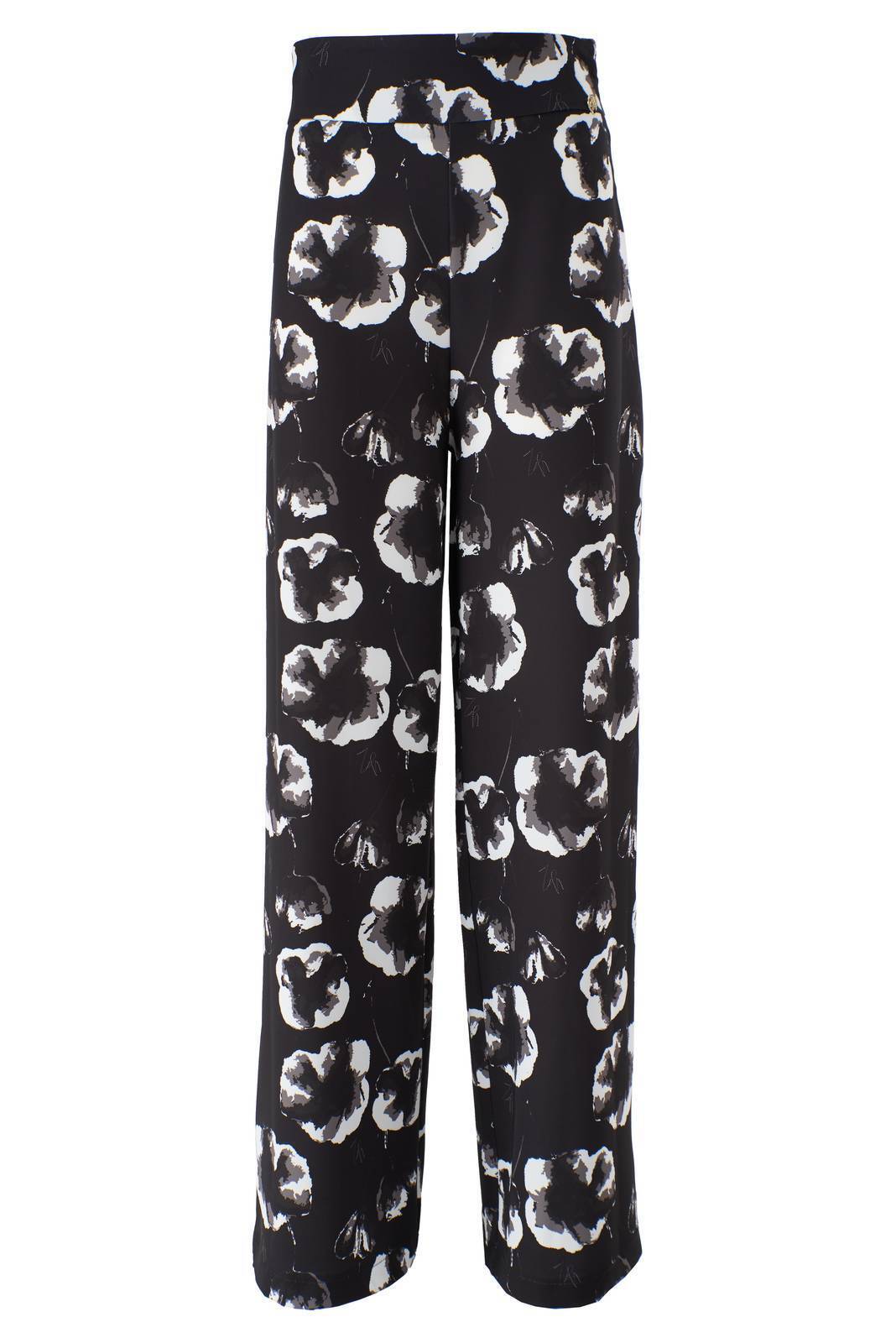 Yes Zee Pantalone Palazzo Floreale Nero - Taglia M Abbigliamento Donna Pantaloni