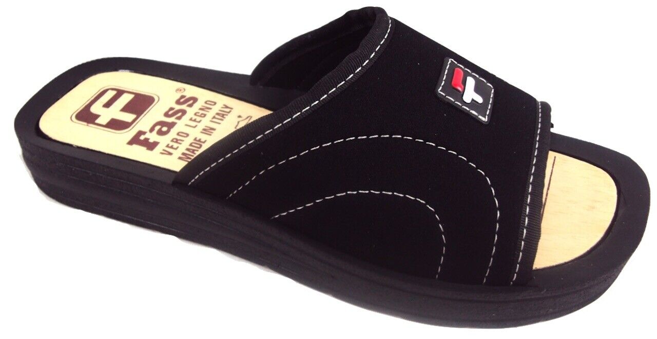 FASS 1815.1 - NERO - CIABATTE UOMO MADE IN ITALY CON SOTTOPIEDE IN VERO LEGNO