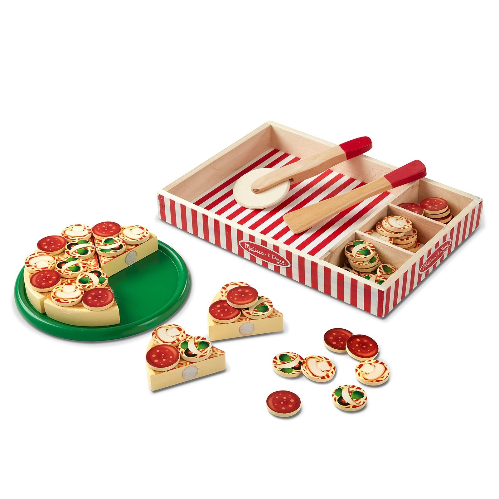 Melissa & Doug Wooden Pizza Play Food Set With 36 Toppings - Pretend Food And Pi