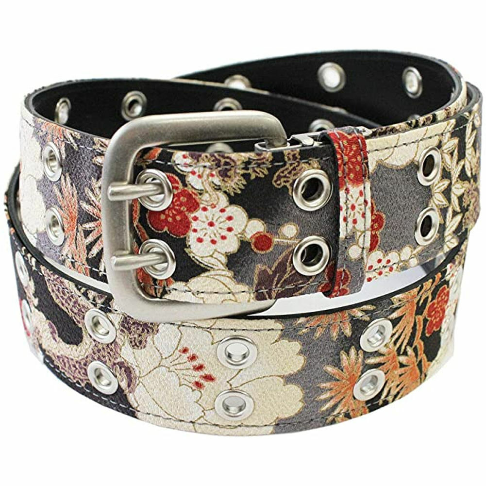 Doppio Perno Fibbia Giapponese Chirimen Cintura Unisex (Nero Dragon)