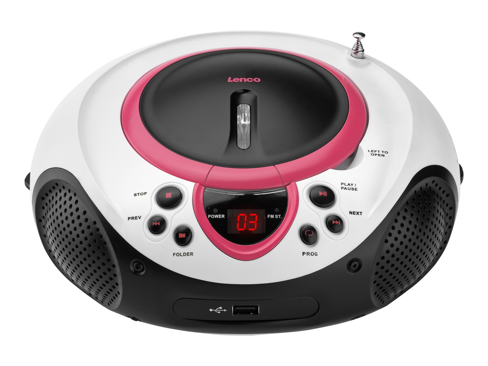 Lenco SCD-38 Boombox pink Portable FM Radio with SCD38USBRO