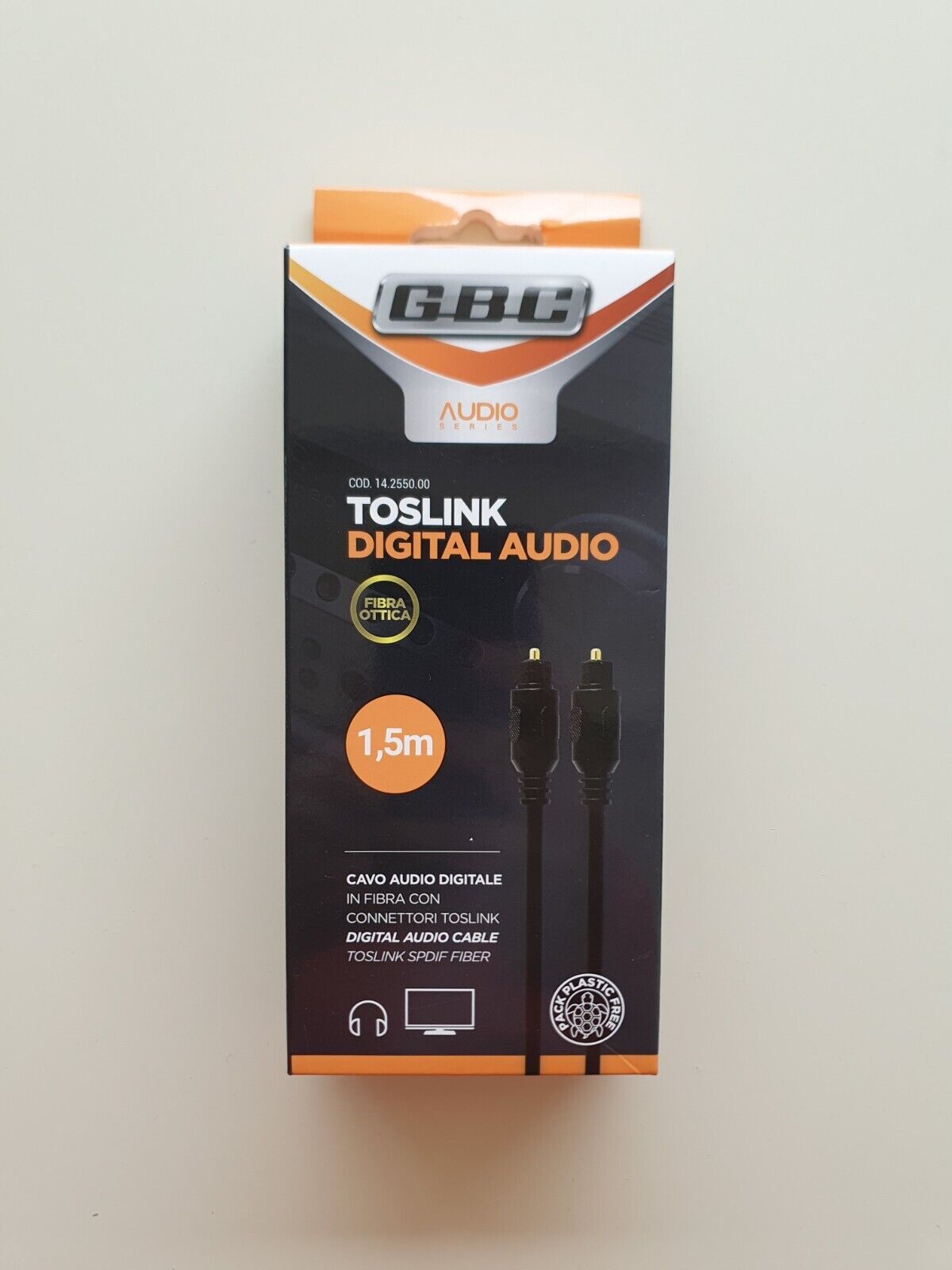 Cavo Audio Toslink Cavetto fibra ottica Digitale 1,5mt, maschio Optical GBC