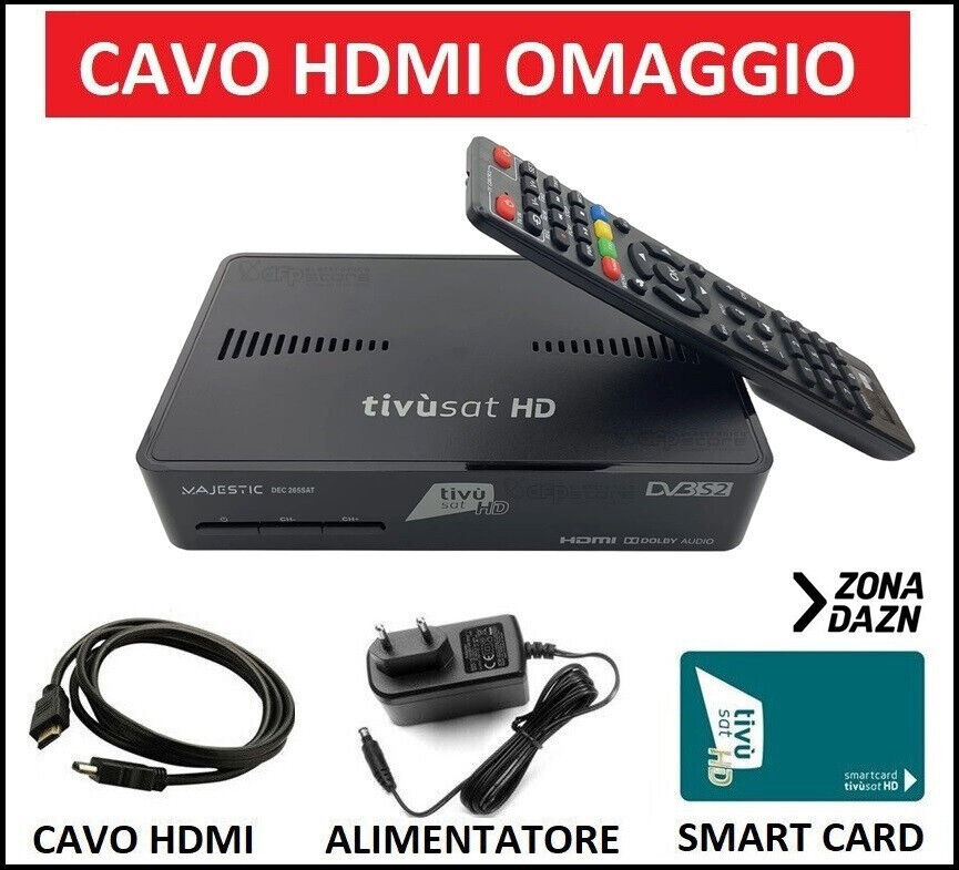 Decoder Satellitare Tv Sat Full HD Con Tessera Scheda Tivusat Ricevitore Tvsat
