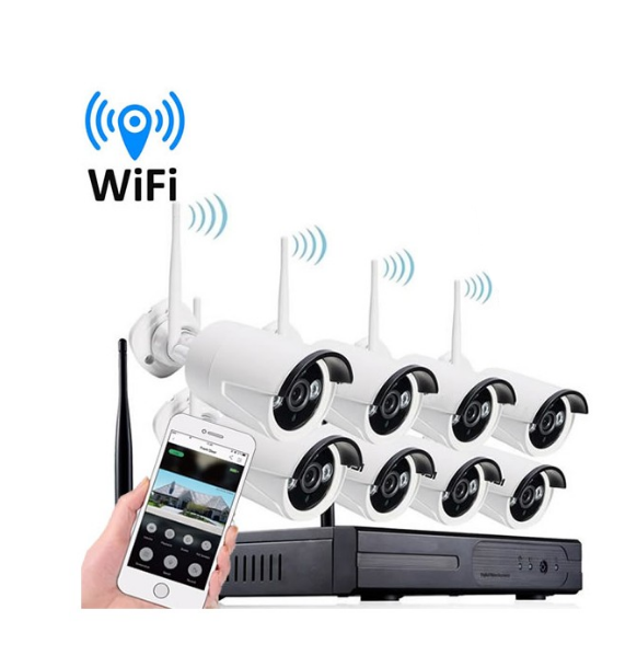 KIT VIDEOSORVEGLIANZA 8 CANALI WIRELESS FULL HD IP 8 TELECAMERE 2MPX WIFI DA REM