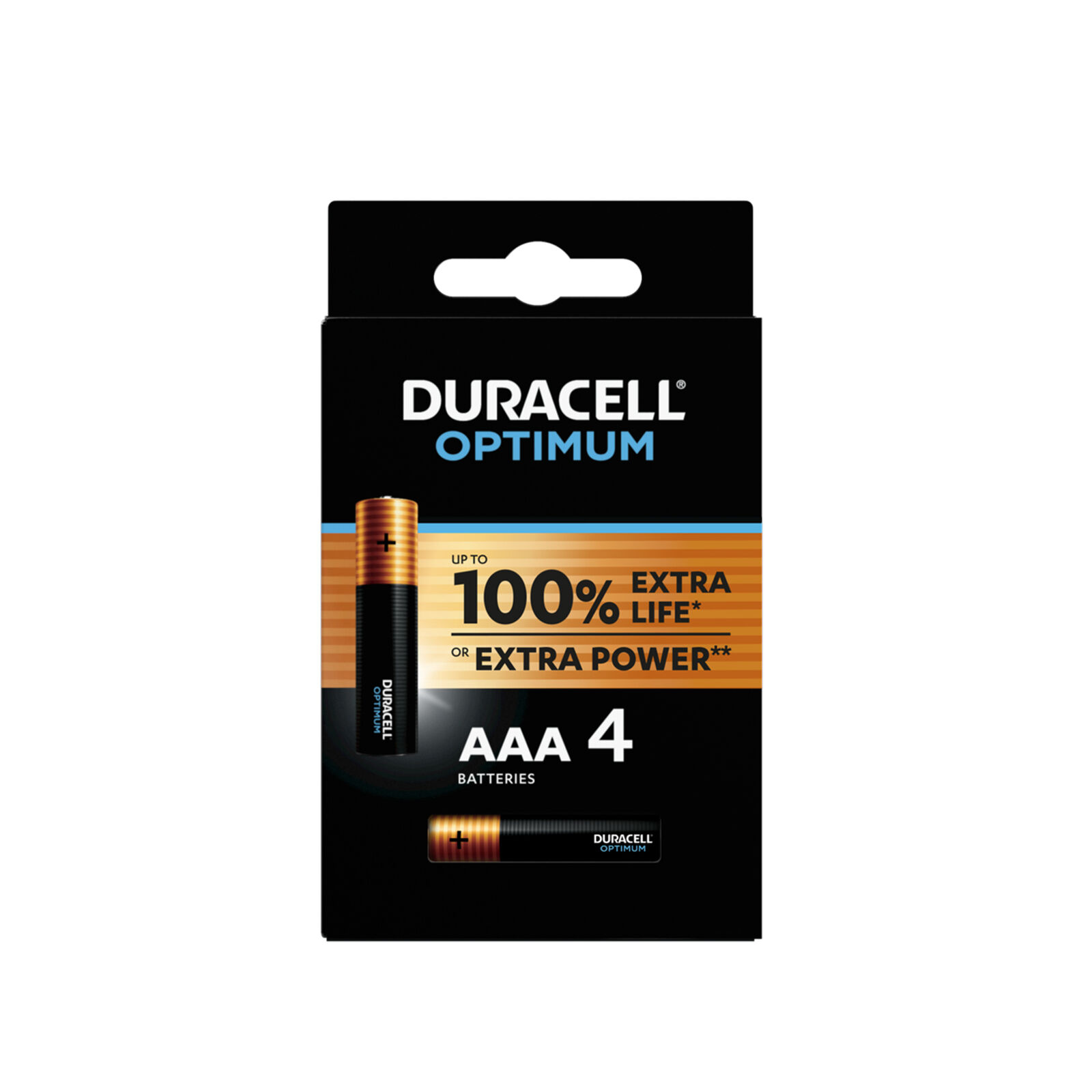 Blister 4 batterie pile alcaline Duracell OPTIMUM Ministilo AAA MN2400 LR03