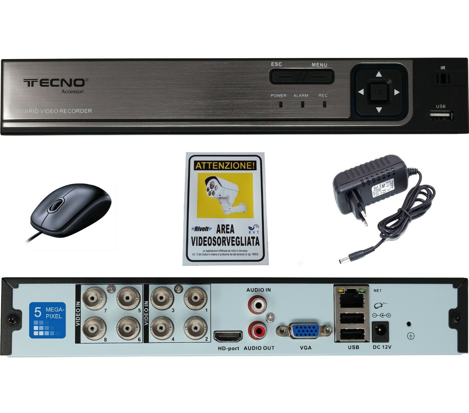 DVR 8 CANALI 6 IN 1 5 MPX P2P ALTA DEFINIZIONE FACE DETECTION VIDEOSORVEGLIANZA