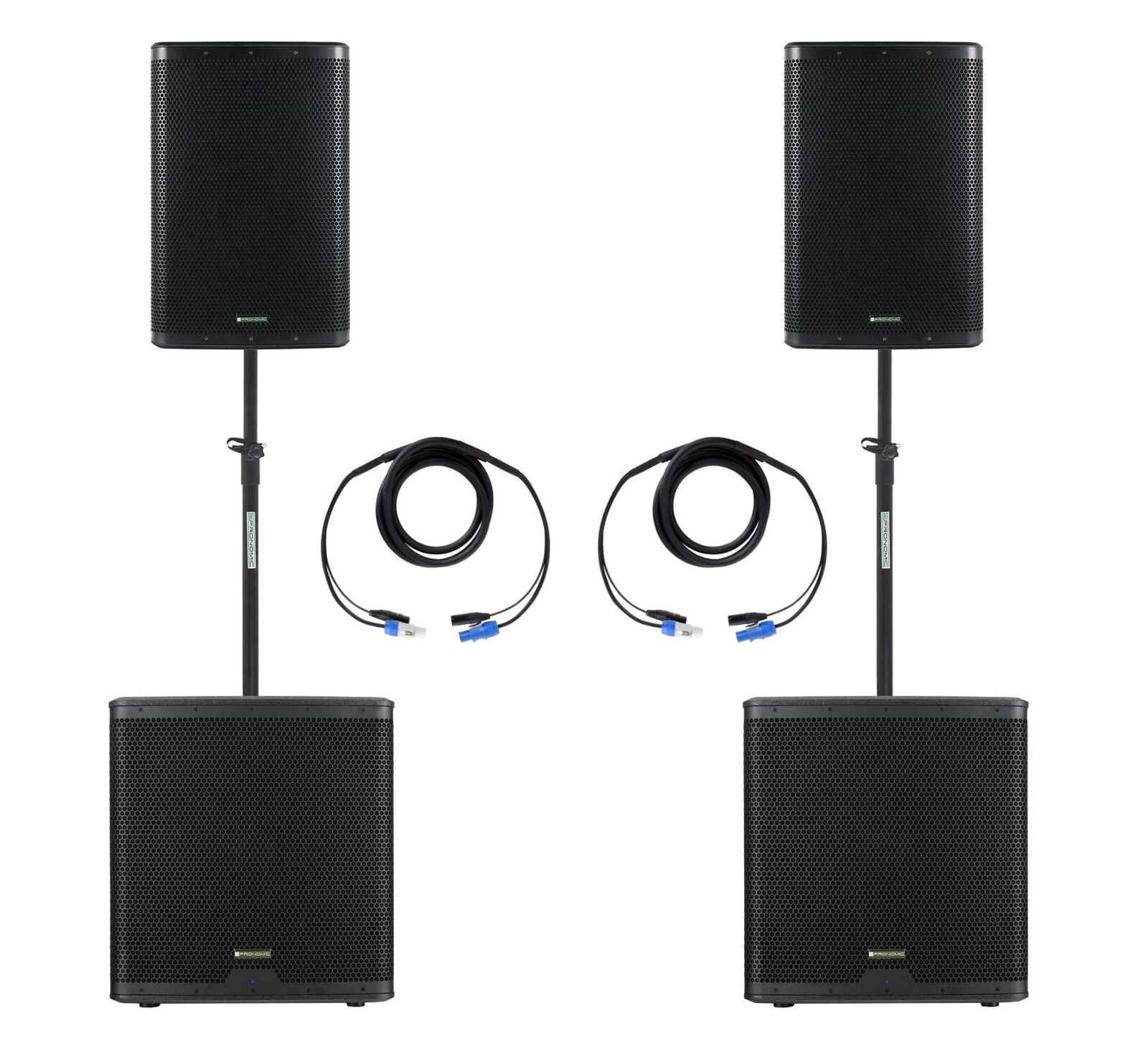 Impianto PA Casse Amplificate Attivo Speaker Subwoofer Trepiedi Supporti 2600W