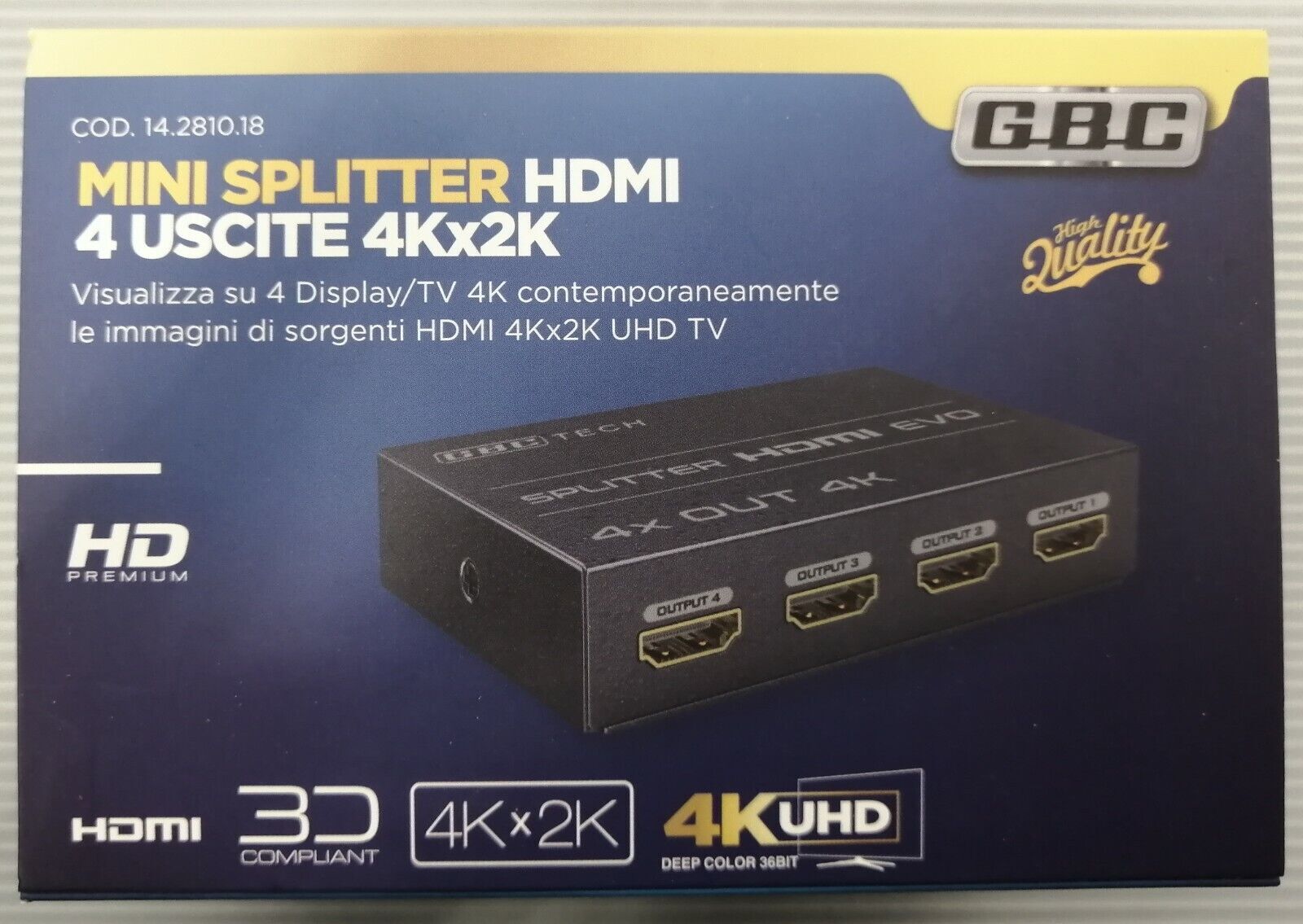 MINI SPLITTER HDMI 4 USCITE 3D UHD TV 4K X 2K @ 30HZ GBC 14281018