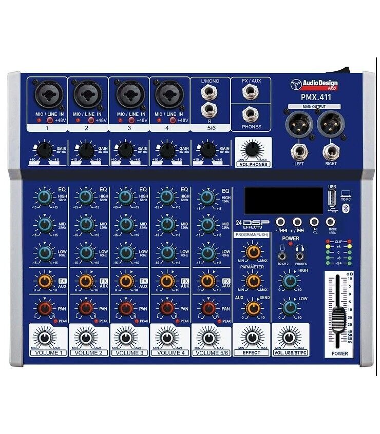 AUDIODESIGN PMX 411 MIXER AUDIO 6CH USB BT EFFETTI VOCE