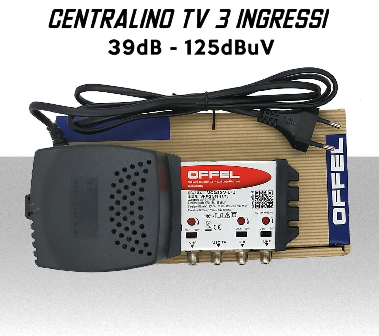 Centralino TV 3 ingressi 39dB  regolabile  UHF UHF VHF filtro 5G offel 26-334