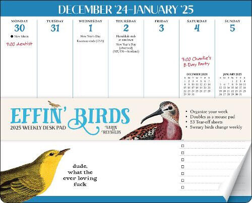 Effin' Birds 2025 Weekly Desk Pad Calendar by Aaron Reynolds