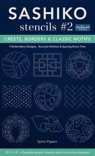 Sashiko Stencils #2: Crests, Borders & Classic Motifs; 9 Embroidery Designs