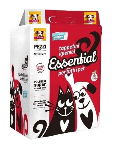 100 Tappetini assorbenti 60x90 Cani Gatti Cuccioli Traverse Essential pipi