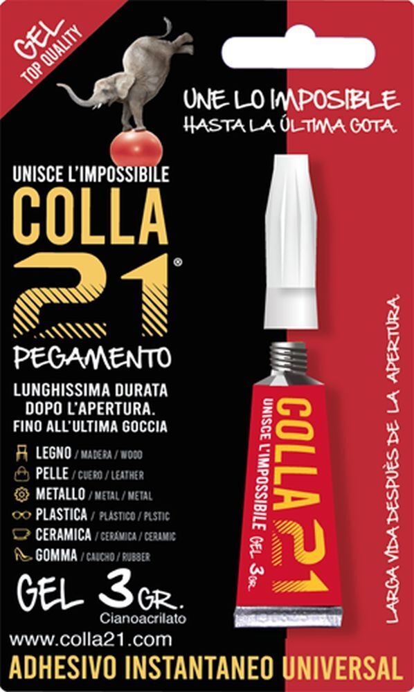 Colla 21 Gel Adesivo Istantaneo Universale Cianoacrilicato 3gr