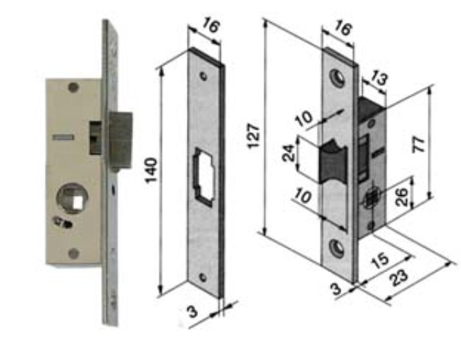 Serratura da infilare per montanti solo scrocco 113 - mm.15 (11315010) 1 pezzi W