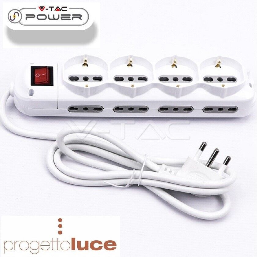 V-TAC 8736 MULTIPRESA 12 POSTI SALVASPAZIO COLORE BIANCO + INTERRUTTORE LUMINOSO