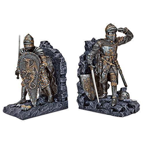 Design Toscano Cavalieri di Re Artù Decorazione Medievale Statue reggilibri, pol
