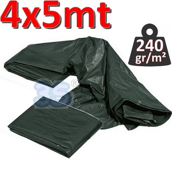Telo telone occhiellato impermeabile mt 4x5 VERDE - 240 gr / m²