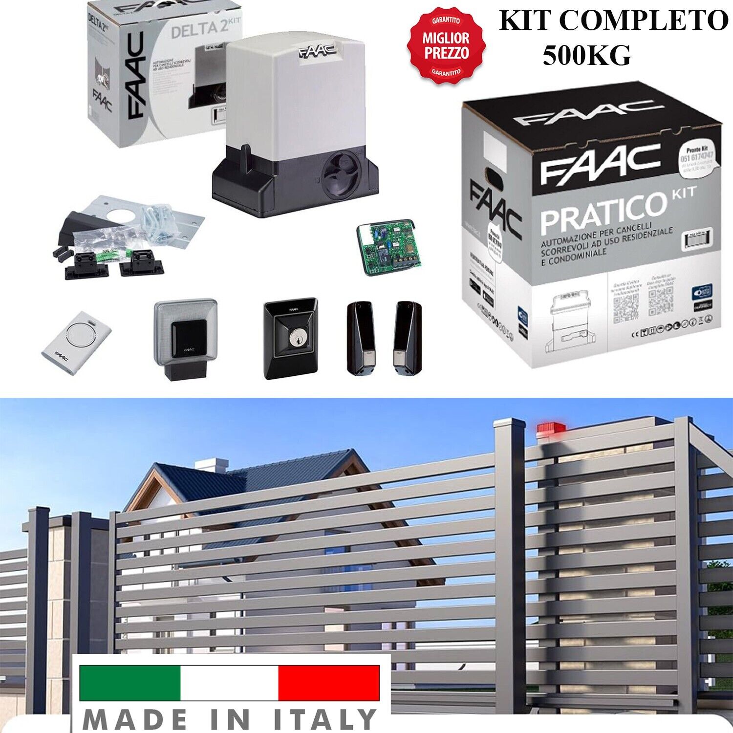 KIT FAAC DELTA 2 740 MOTORE PER CANCELLO SCORREVOLE AUTOMAZIONE PORT. 500kg 230V