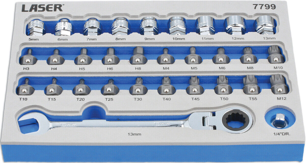 Profilo Basso Punta & Alldrive Go fino A Presa Set 31pc 7799 Laser Nuovo