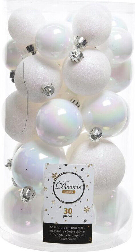 Palline per Albero di Natale 30pz Clindro Sfera Mix White iris 9022917 Amicasa