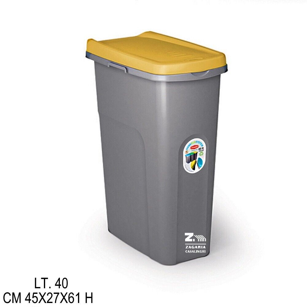 PATTUMIERA ECO SYSTEM 40 LT. CON RUOTE COPERCHIO GIALLO RACCOLTA DIFFERENZIATA
