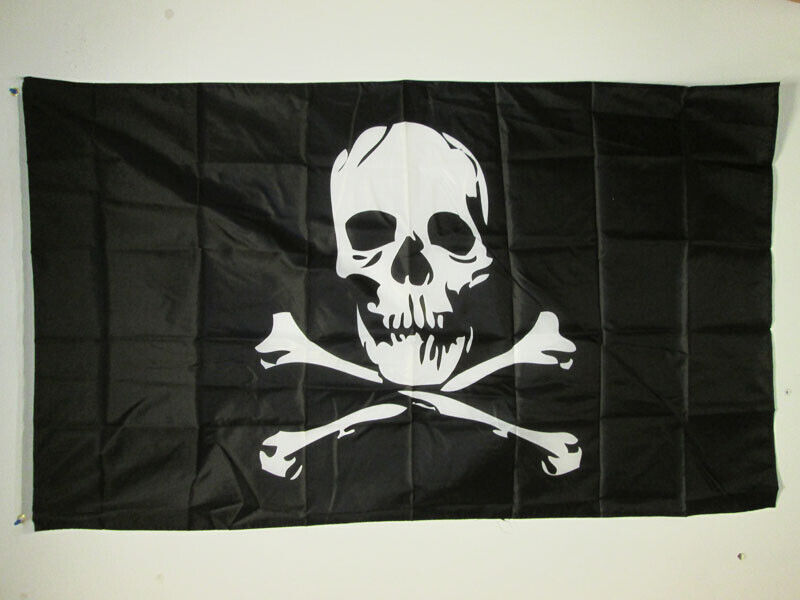 BANDIERA PIRATA TESCHIO E OSSO 150x90cm - GRAN BANDIERA DEI PIRATI – TESCHIO 90