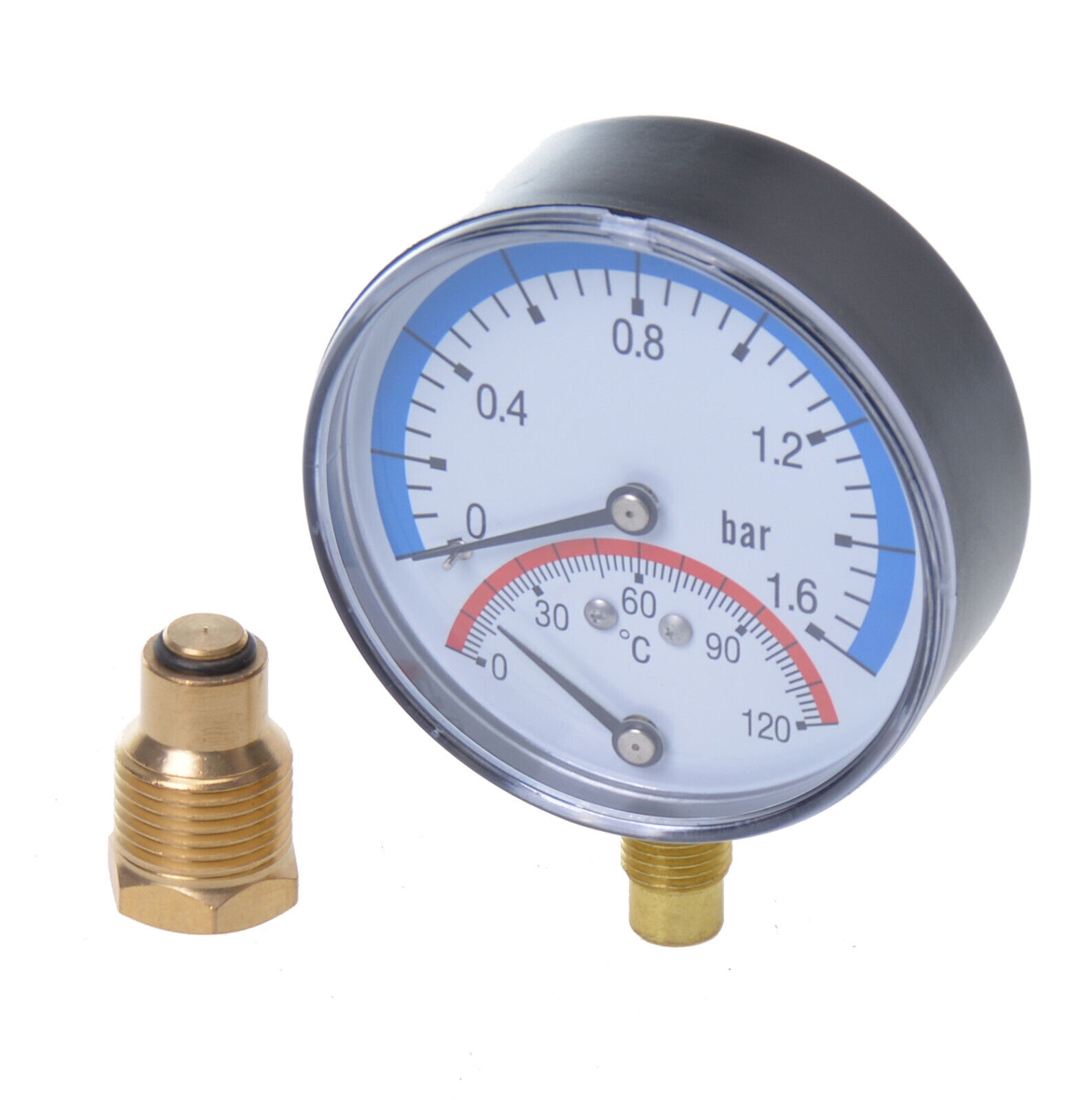 Aqbau Thermo-Manometer 80 MM Radiale 0 - 1,6 BAR 1/4 " - 1/2 "