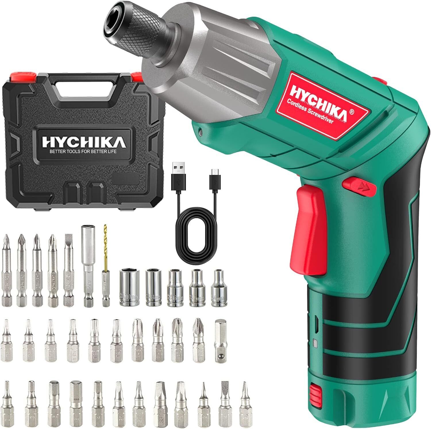 Avvitatore Elettrico 6N.m, HYCHIKA Cacciavite (Par max 6 N.m, 3.6...