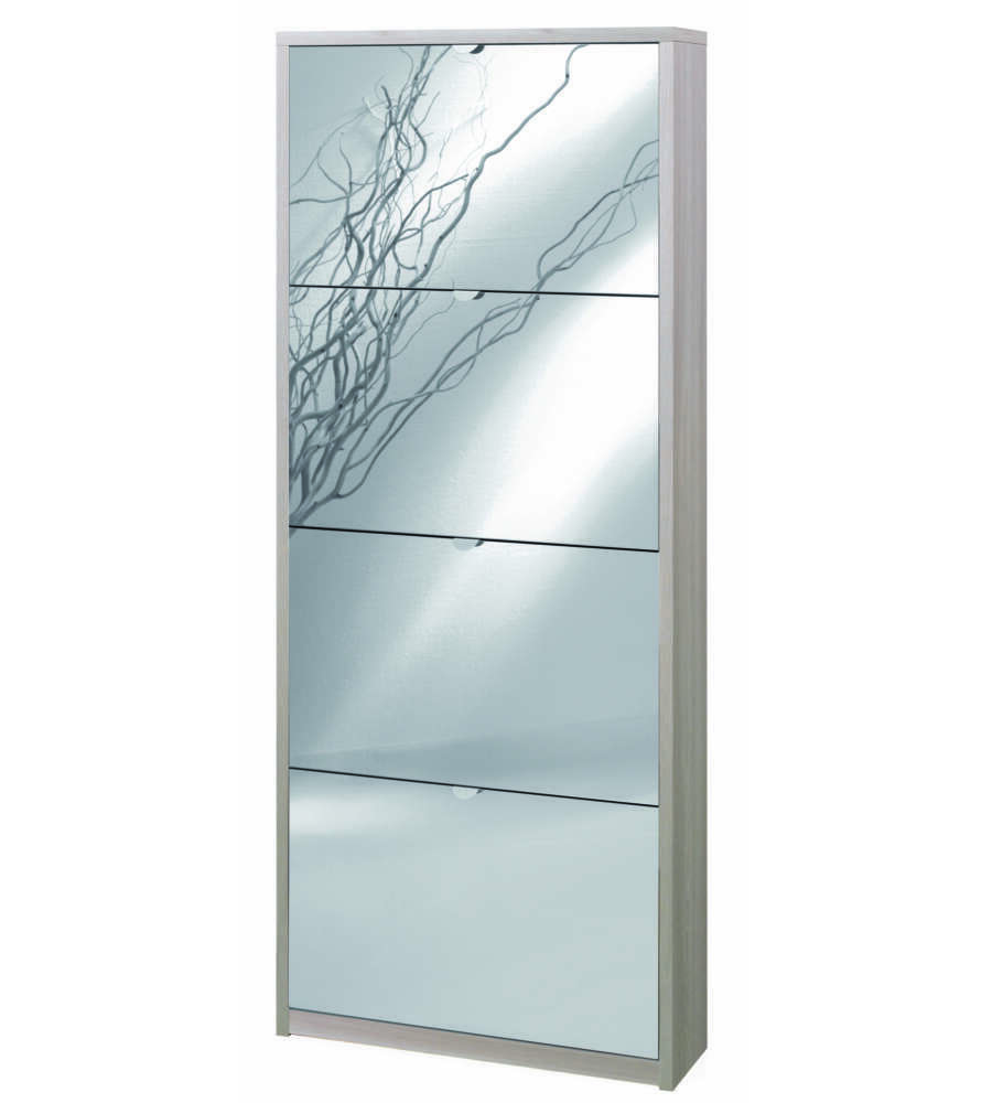 SCARPIERA OLMO CON 4 ANTE A SPECCHIO, 63X18X154 CM