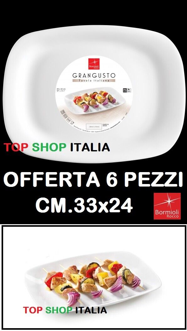 GRANGUSTO PIATTO STEAK 6-PEZZI 33x24 LEGGERO STEAK CARNE BORMIOLI VETRO HORECA